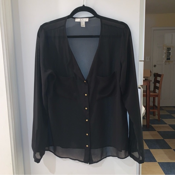 XXI Essentials Tops - XXI Essentials Black Sheer Long Sleeve Button Down Blouse Size Large